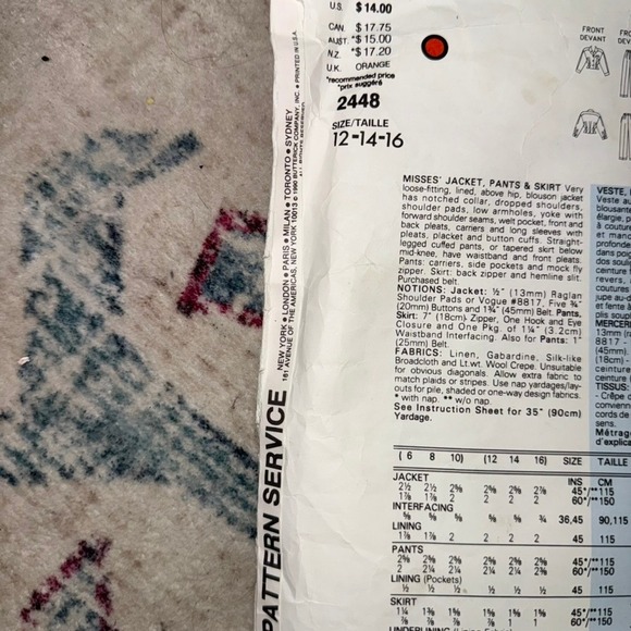 Set of 2 80s Vogue Christian Dior 2108 2448 Pattern Jacket Pants Skirt sz12-16 - Picture 7 of 8